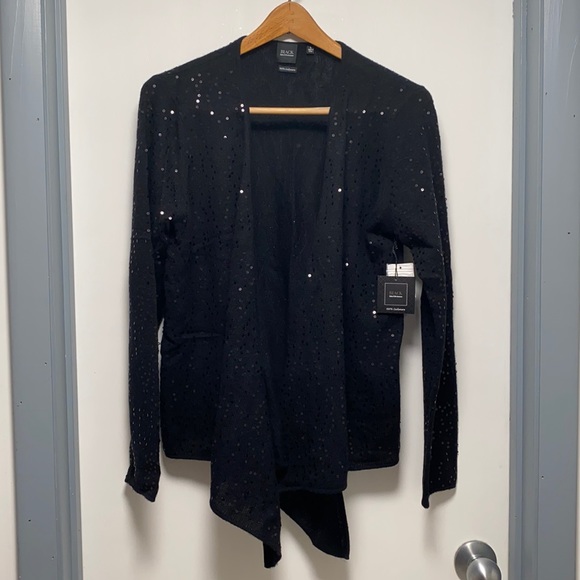 Saks Fifth Avenue 100% Cashmere Sparkly Black Sweater - Picture 1 of 16